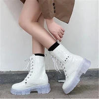 fashion women boots non slip transparent thick bottom square heel round toe booties lady convenient lace up shoes botas de mujer