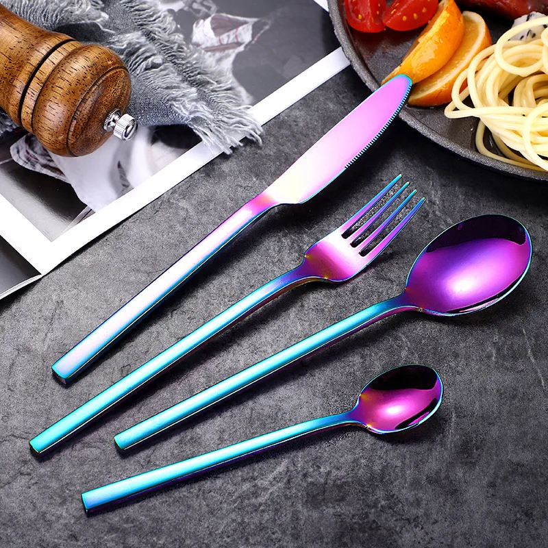 Новейшая модель Нержавеющая сталь посуда набор 24 шт./лот розовое золото Радуга