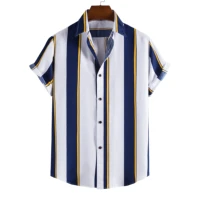 new short sleeved casual shirt mens printed striped beach top 2021 summer mens short sleeved shirt european size us size xs xl