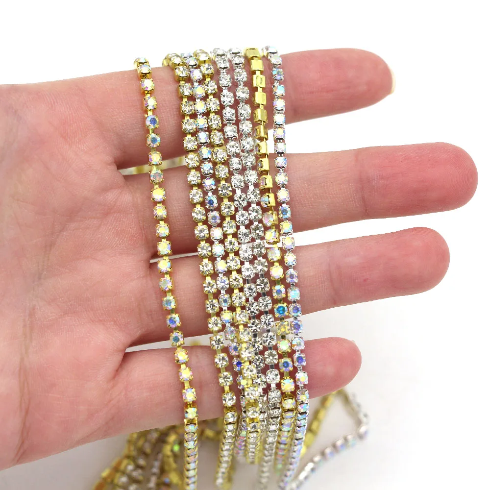 1 ярд стразы цепь коготь чашки Стразы сетчатой отделкой Золото/Щепка основа