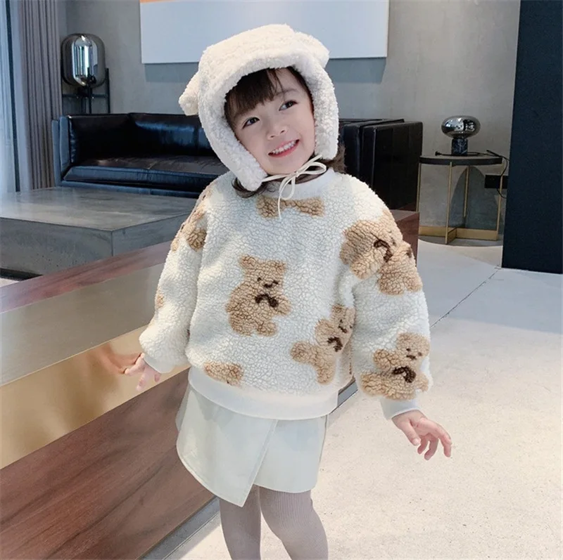 

2-6 Years Winter Girls Boys Thick Warm Fleece Sweatshirts Baby Kids Children Print Long Sleeve Top