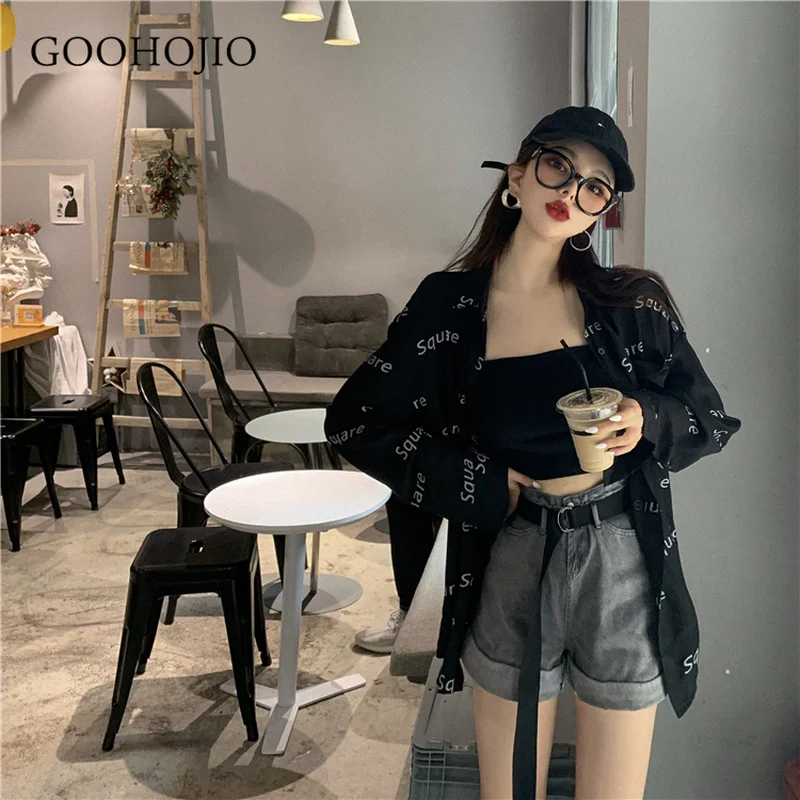 

GOOHOJIO 2021 New Spring Autumn Fashionable Shirts Women Oversized All-match Women Shirts Loose Vintage Letter Shirts for Women