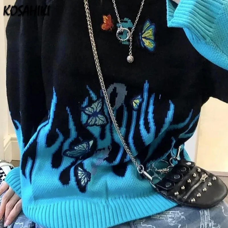 Женский трикотажный свитер с аппликацией бабочки в стиле Харадзюку | Женская