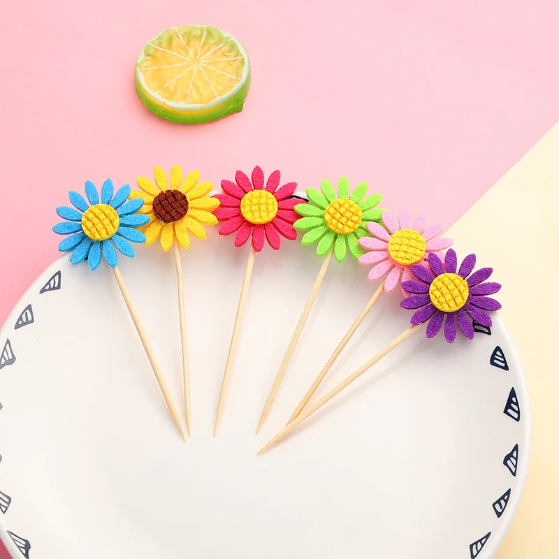 

6PCS Sunflower Happy Birthday Cake Toppers Cupcake Toppers Flags Baby Shower For Wedding Birthday Party Supplies Cake Decoration