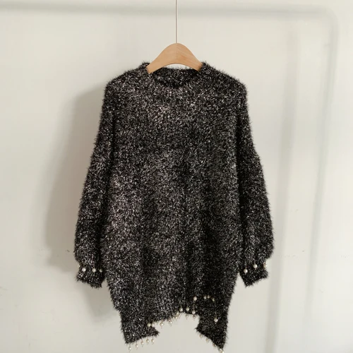 black color Neploe свитер для женщин осень зима Стразы для одежды с кисточками вязаные пуловеры повседневные негабаритные теплые длинные Джемперы Pull Femme Топы - Цвет: black color