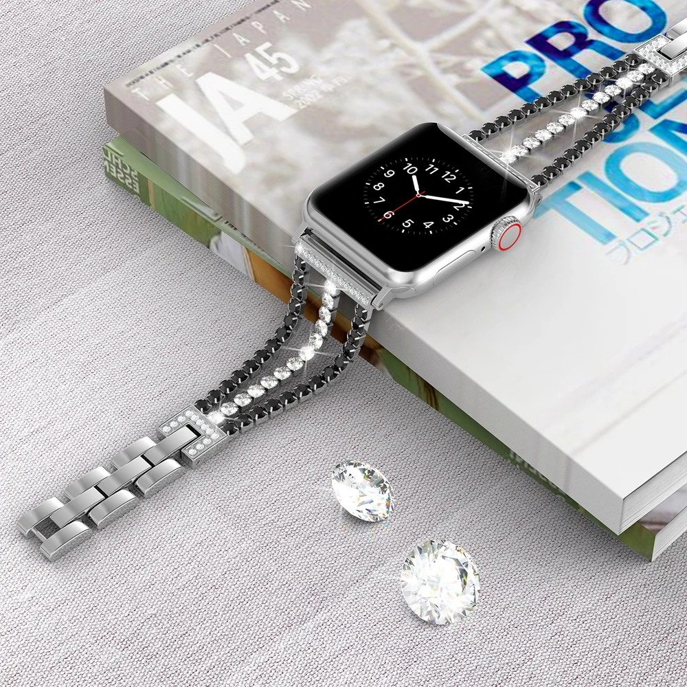 Бриллиантовый ремешок для Apple Watch, ремешок 40 мм, 44 мм, ювелирный браслет из нержавеющей стали для женщин, для iWatch, серия 5, 4, 3, 2, 1, 38 мм, 42 мм