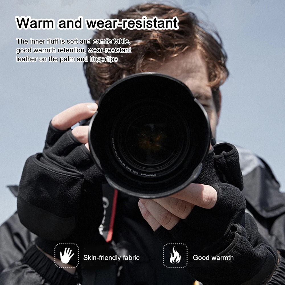 

Black Flip Cover Outdoor Travel Hiking Fishing Gants Camera Photography Gloves Winter Warm Anti-slip Touch Screen Half Finger