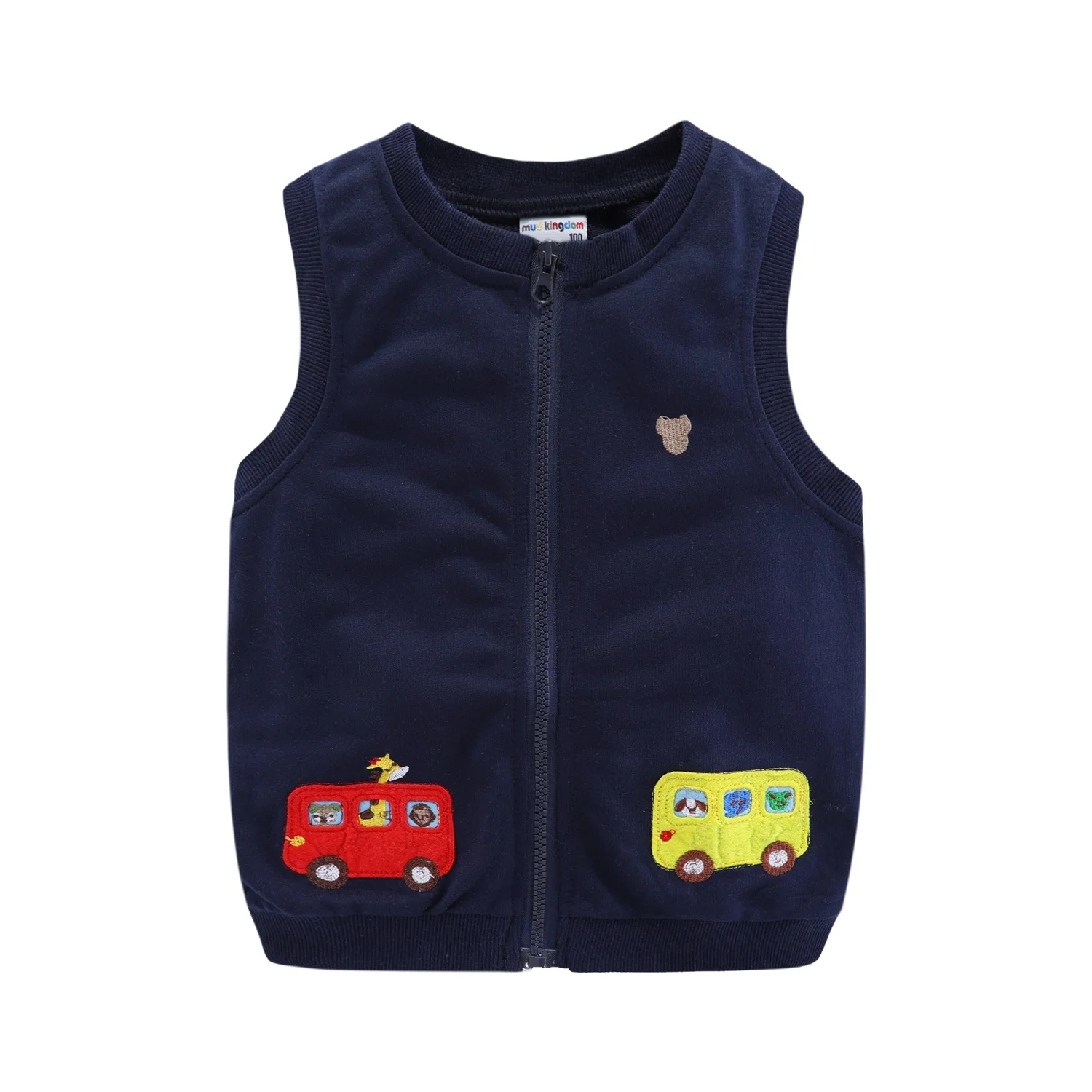 Navy Blue Mudkingdom/жилет для маленьких мальчиков; Милый хлопковый жилет на молнии с круглым вырезом и аппликацией для школьного автобуса - Цвет: Navy Blue
