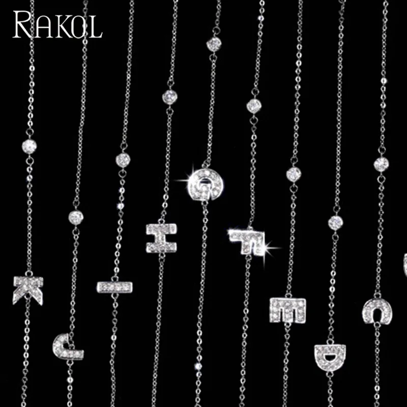 Женский классический браслет RAKOL с 24 буквами и цепочкой серебристого цвета в