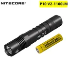 Оригинальный перезаряжаемый фонарик NITECORE P10 V2, 1100 лм, CREE XP-L2 V6, светодиодный ультракомпактный тактический фонарик для самообороны