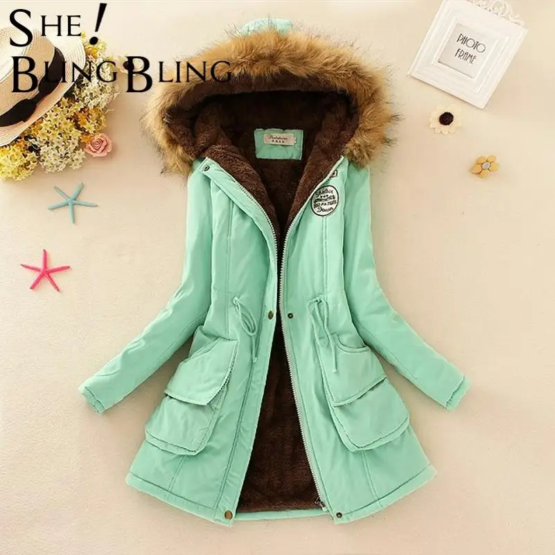 Осенне зимняя теплая куртка SheBlingBling женские пальто с меховым воротником куртки