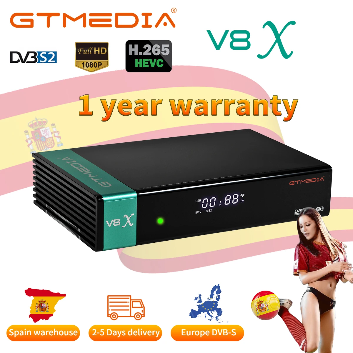 Спутниковый ТВ приемник GTMEDIA V8X Full HD DVB S/S2/S2X с разъемом 2 4G Wifi CA поддержка H.265 FTA M3U