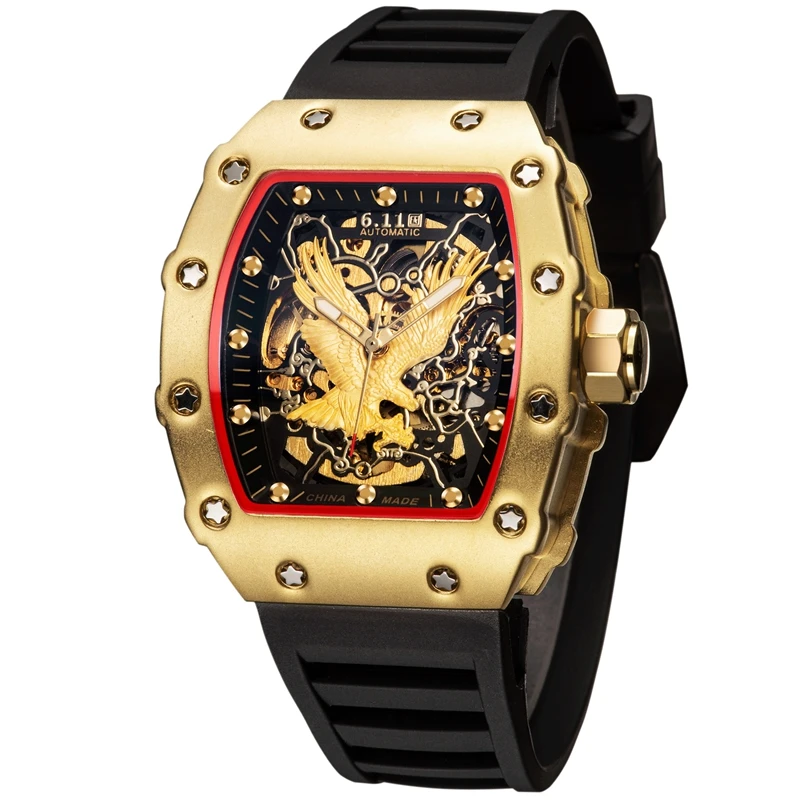 Relogio Masculino Men's Automatic Mechanical Watch Top Brand Hip Hop Mens Gold Watches Tonneau Clock Hombre Relogio Masculino enlarge