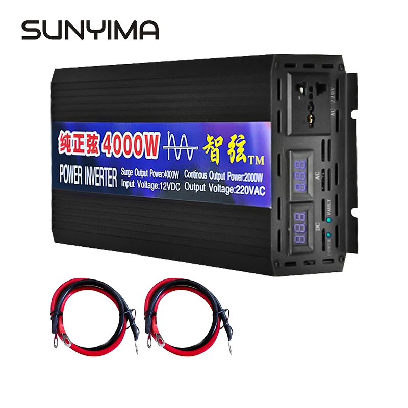 SUNYIMA Чистая синусоида Инвертор DC12V/24 V к AC220V 4000W Двойной цифровой дисплей усилитель конвертера мощности для автомобиля солнечный инвертор