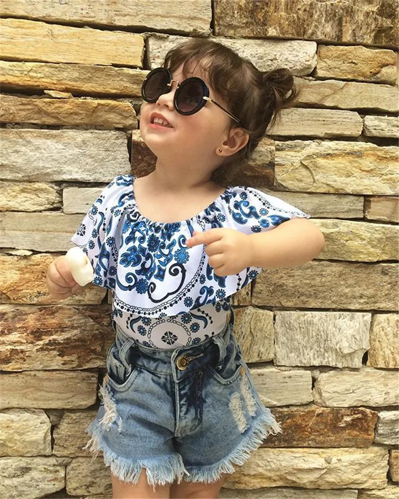 1-4T toddler clothes for baby girl clothing flower printed sets 2019 infants summer 2 pieces outfit |