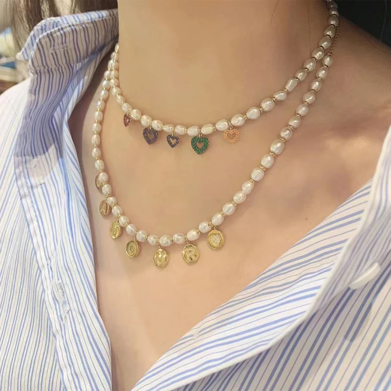 

S925 Sterling Silver Summer New Colorful Heart-shaped Letter Pearl Necklace Women's Fashion High-end Banquet Jewelry Gift