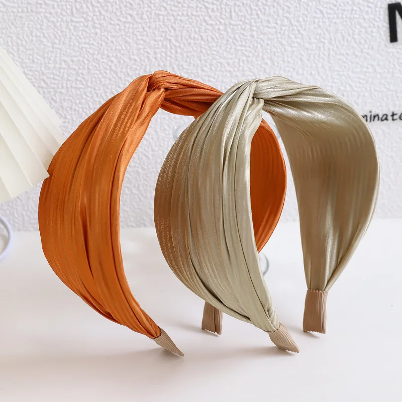 

2021 Korean New Bezel Solid Color Cross Hair Hoop High-end Bright Silk Fabric Fashion Headband Hair Accessories