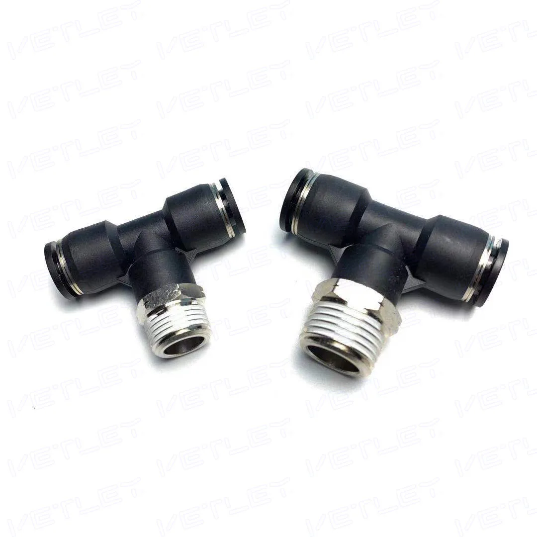 NPT Male Tee air фитинги PT 1/4-NPT1/8 PT3/8-NPT1/4 PT1/2-NPT3/8-дюймовые трубчатые нажимные Высокое