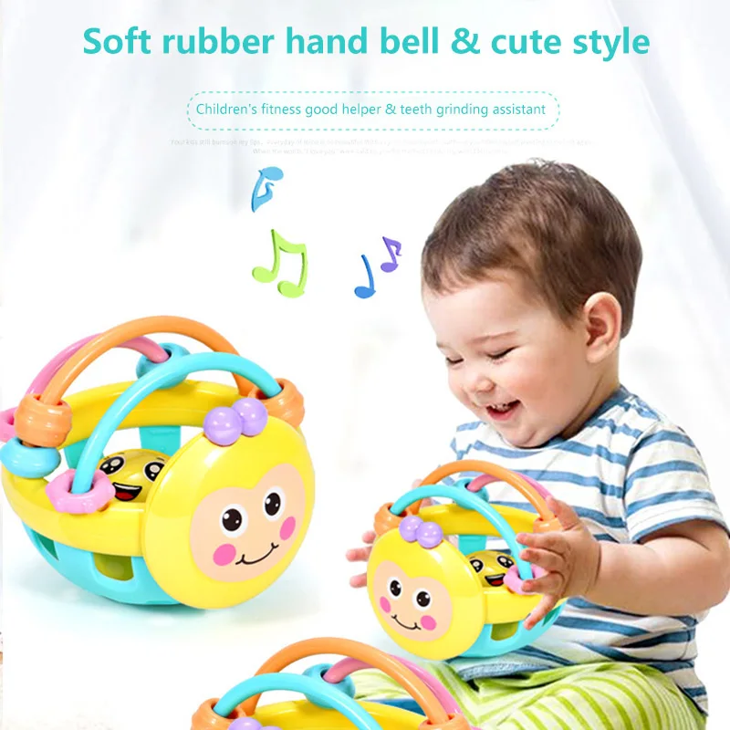 

Cartoon Hand Bell Bee Hand Knocking Rattle Dumbbell Soft Rubber Early Educational Toy For Kid Baby Handbell Toy Infant Rattles