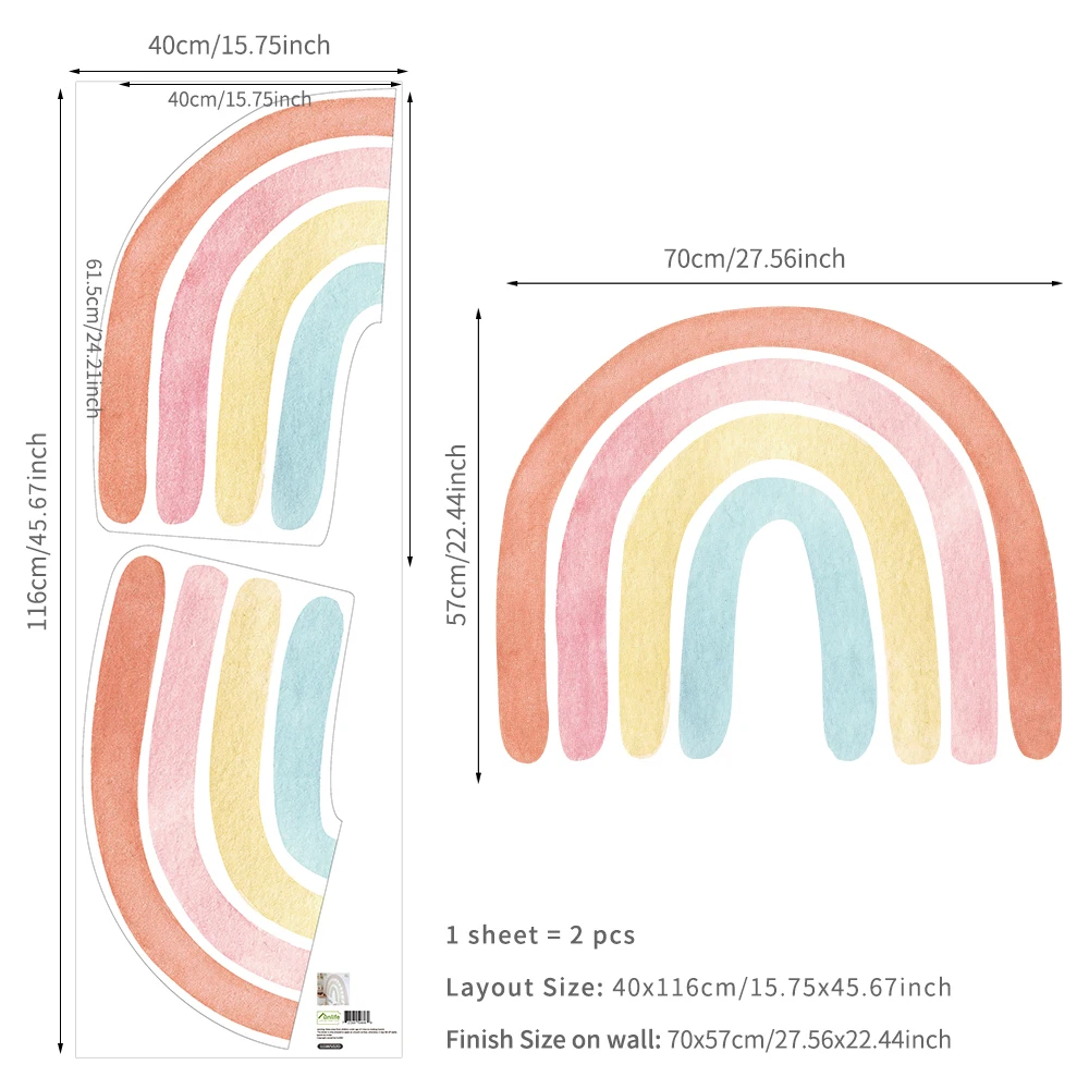 Модные съемные настенные наклейки в богемном стиле Розовая Радуга