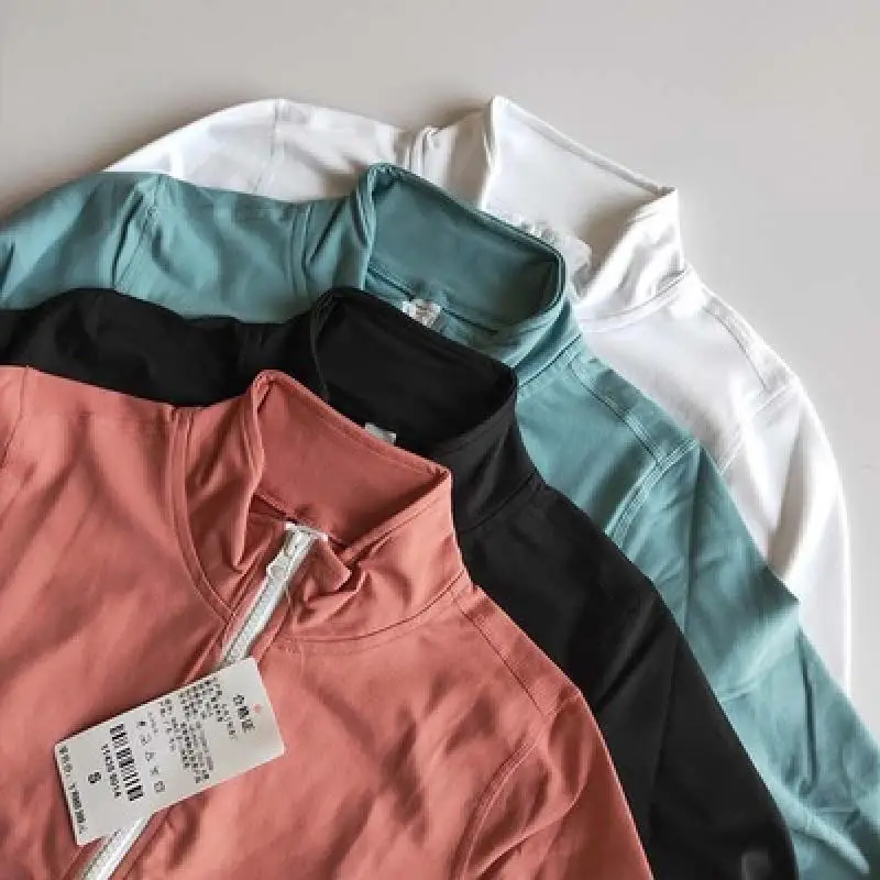 

Women Sports Running Long-sleeved Standing-collar Zipper Gymnasium Fast-drying Blouse Women's Breathing Yoga Short-style Coat