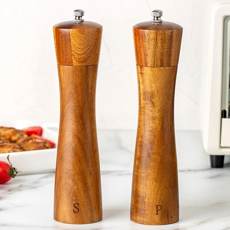 

Salt and Pepper Grinders,Wood Salt&Pepper Mill Set with Wooden Spoon,Adjustable Ceramic Grinder,for Cooking and Serving