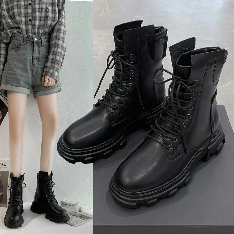 Удобные ботинки на резиновой платформе для женщин Ботинки Martin Женские ботильоны