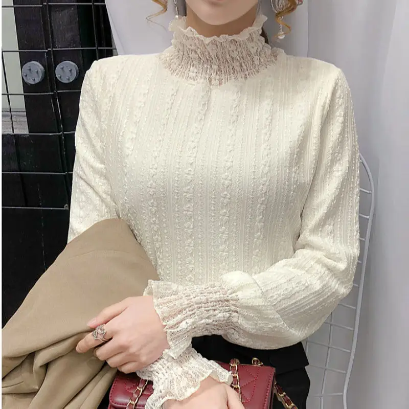 Женская блузка Осень-зима сетчатая водолазка кружевная Изысканная Рубашки Ropa De