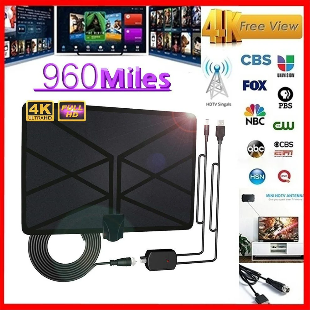 960 км ТВ Антенна Внутренняя усиленная цифровая HD ТВ антенна 4K HD DVB-T Freeview ТВ для местных каналов вещания домашнего телевидения