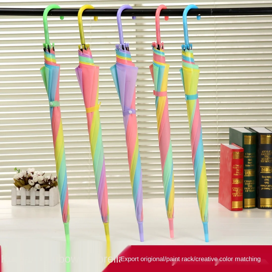 Eco-friendly color matching rainbow umbrella Long handle straight pole automatic umbrella Advertising gift umbrella