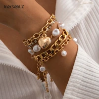ingesight z 5pcsset baroque imitation pearl tassel rhinestone crystal bracelets bangles cute heart pendant bracelets jewelry