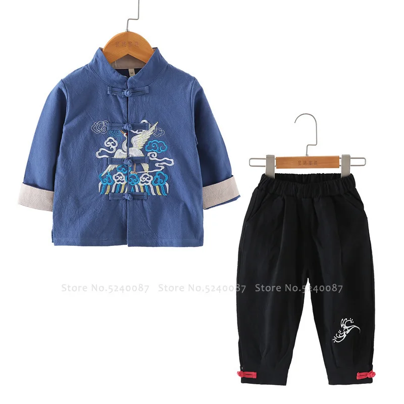 Детский топ в стиле ретро Hanfu штаны Китайский традиционный костюм Тан детская