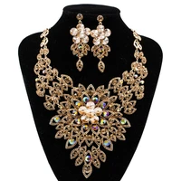 luxury boutique wedding jewelry set big flowers corsage austrian crystal necklace and earrings for wedding