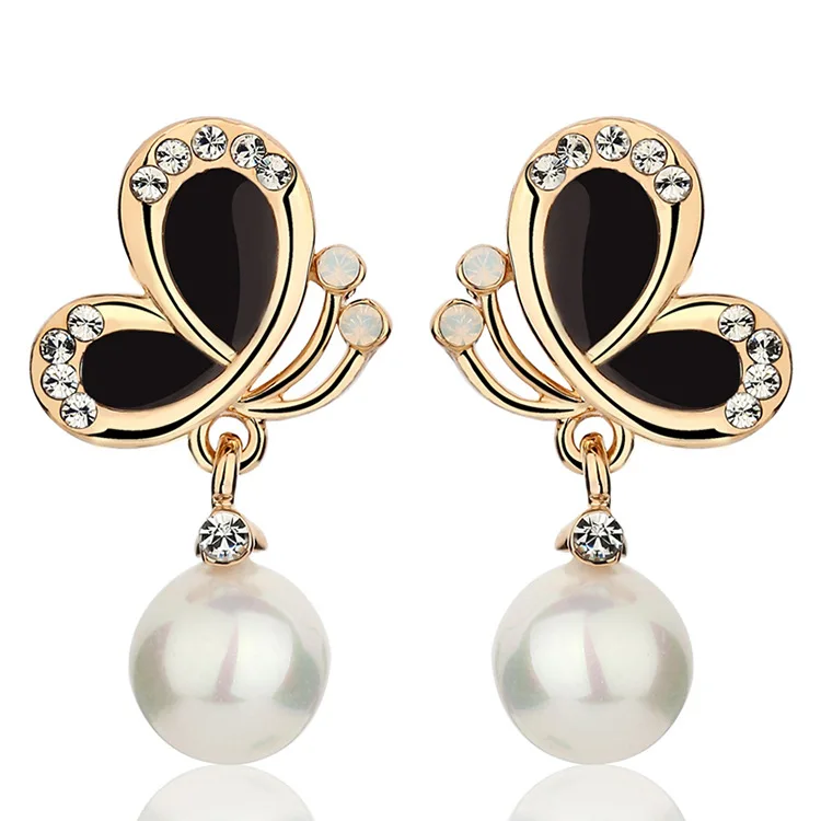 Luxury Butterfly Real Pearl Earring For Women Flower AAA Zircon Crystal Gemstone Drop Earring Freshwater Pearl Fine jewelry Gift