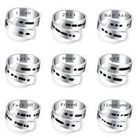 morse code ring for women stainless steel personality open cuff adjustable ring letter rings hiphop punk party jewelry gifts