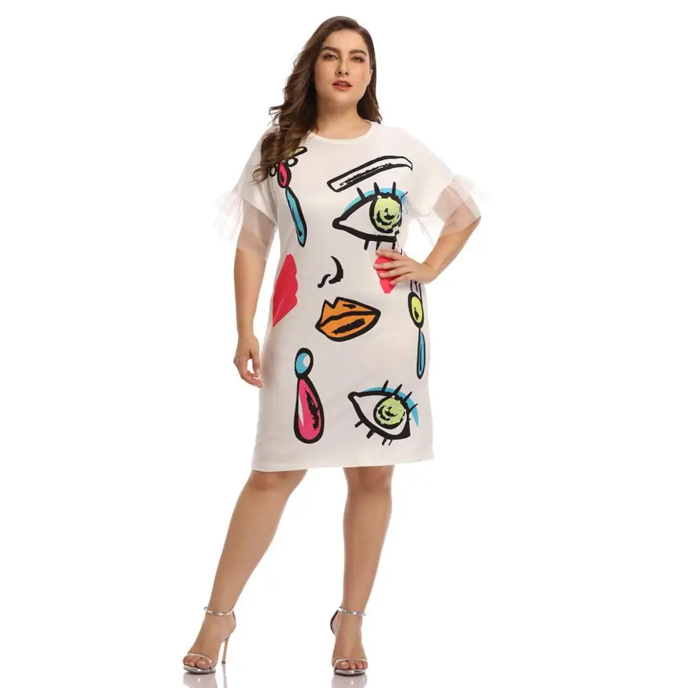 WHZHM белый с принтом вечерние платья для женщин Большие размеры 3XL 4XL печатным