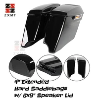 zxmt stretched 4 extended hard saddlebags w 6x9 speaker lid for harley touring cvo road king 2014 to 2021 chrome left right