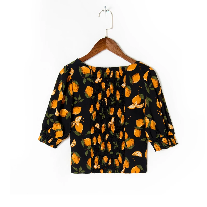 

Summer women's casual printed lapel short-sleeved slim-fit shirt