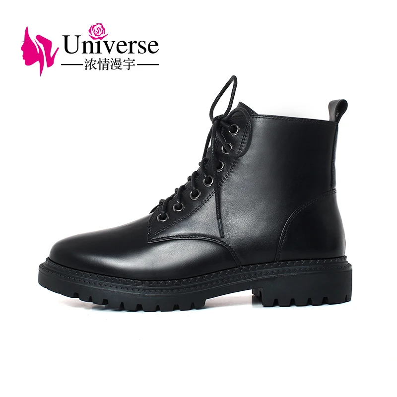 Beli Alam Semesta K189 Tebal Sole Zipper Ankle Boots Med Heels Kulit Asli Buatan Tangan Renda Martin Boots