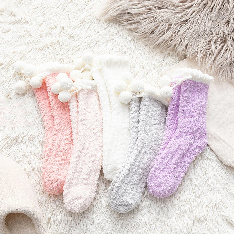 

Hot Women Coral Velvet Fleece Sock Soft Fluffy Bed Socks Women Home Floor Slipper Winter Socks Female Gift