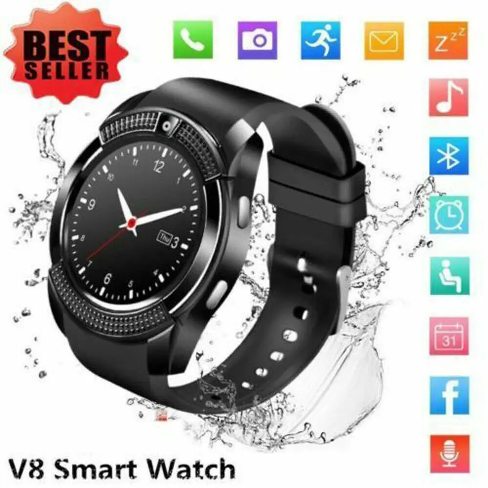 V8 Смарт часы и сим телефон Bluetooth Камера gps для samsung iphone iOS Android спортивные с