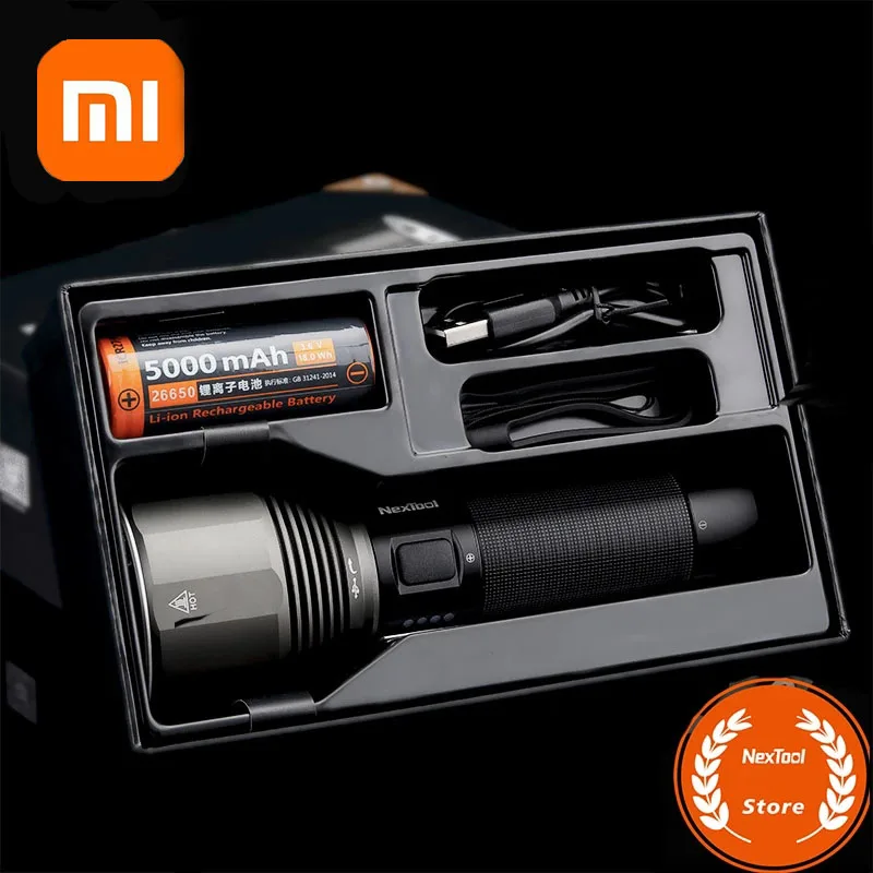 Xiaomi NexTool Rechargeable Flashlight 2000lm 380m 5Modes IPX7 Waterproof 5000mAh LED Light Type-C Seaching Torch For Camping Mi