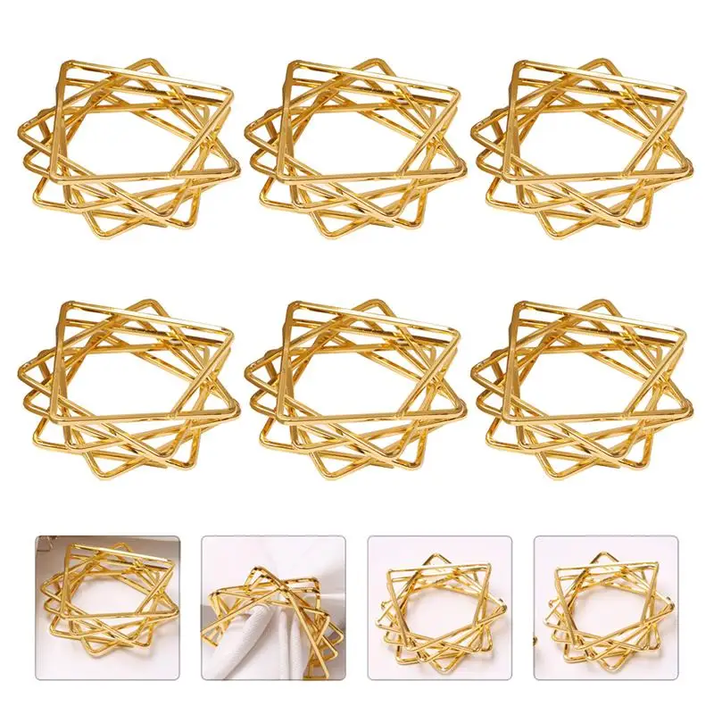 

6Pcs Polygon Star Design Napkin Rings Alloy Napkin Holders Party Decorations Kitchen Table Decoration Accessories