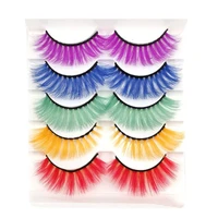 5pairs party colorful false eyelashes handmade lashes women eyelashes cosplay durable and reusable makeup eyelash tools