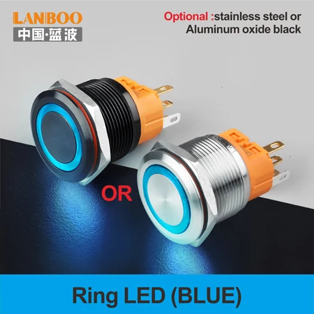 Blue LED Ring 22 мм 1NO1NC мгновенный rgb двойной цвет никелированный латунный круглый кнопочный переключатель - Цвет: Blue LED Ring
