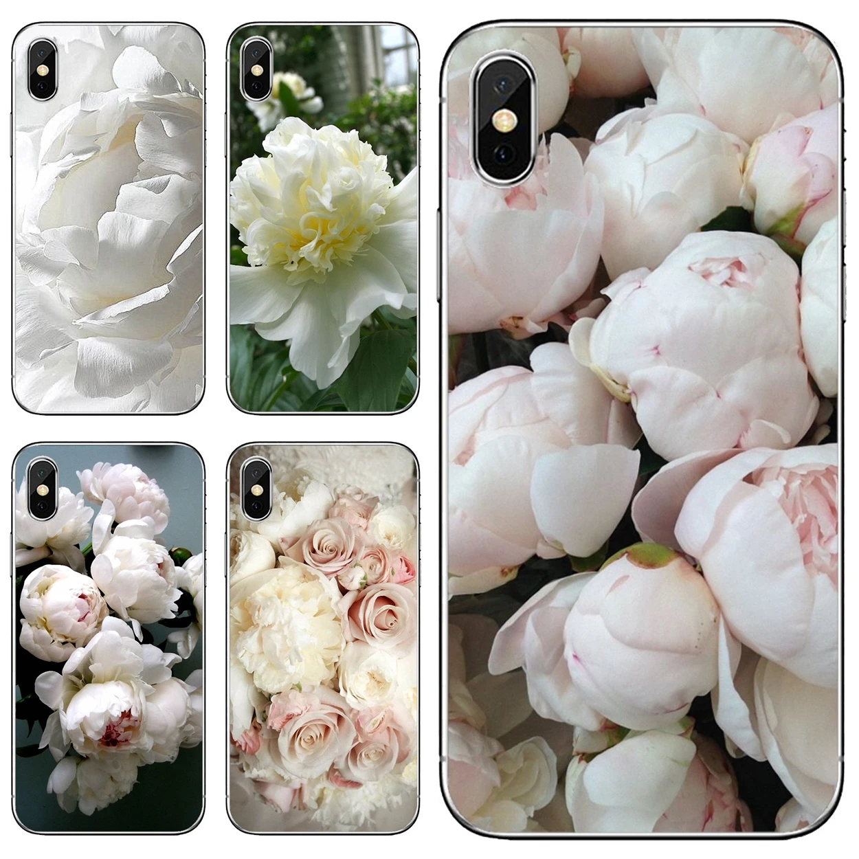 

Sweet-peony-White-flowers Soft Bag Case For Apple iPhone 10 11 12 Pro Mini 4S 5S SE 5C 6 6S 7 8 X XR XS Plus Max 2020
