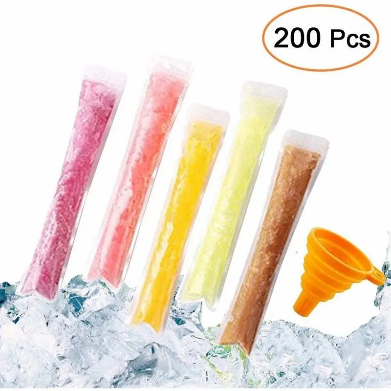 

D2 200PCS Ice Popsicle Molds Bags Disposable Candy Ice Tube Ziplock Freeze Pops Popsicle Bags Ice Cream Yogurt Ice Pops Bag