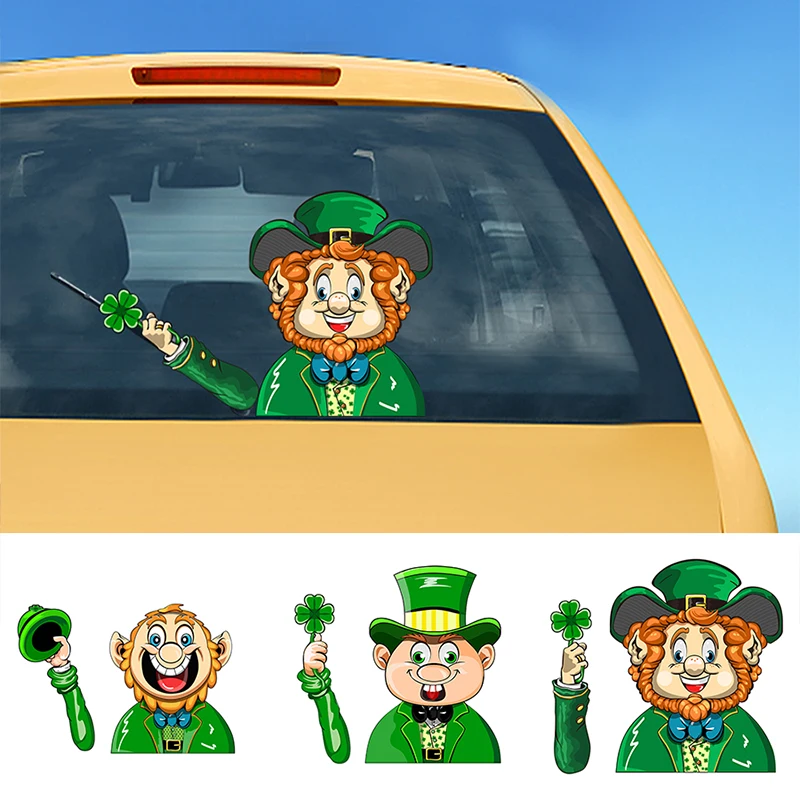 

Irish Leprechaun Car Stickers 3D Creative Cartoon Auto Rear Windshield Vehicle Window Wiper Decals Styling Decoration Sticker