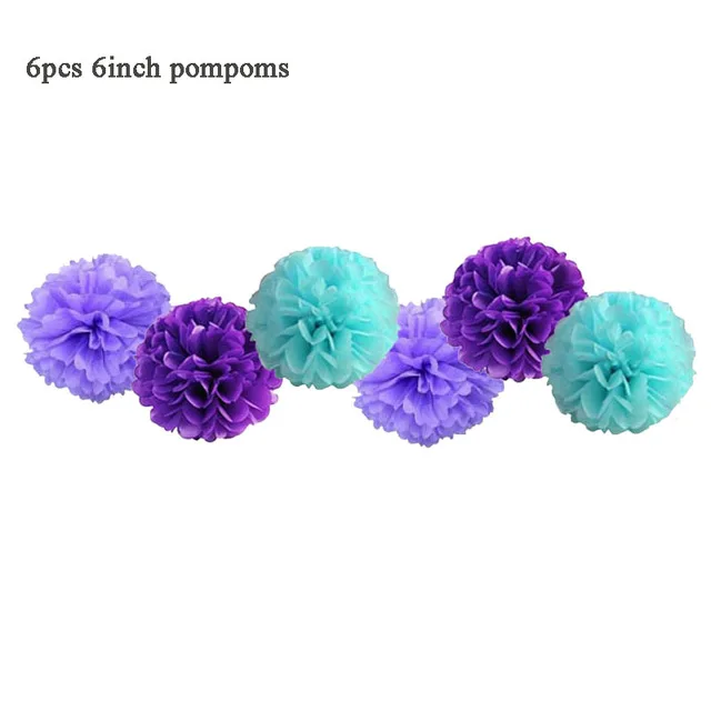 6pcs 6inch pompom Бумажный баннер в виде русалки для девочек, украшение для дня рождения, гирлянда в виде хвоста русалки, украшение для девочек - Цвет: 6pcs 6inch pompom