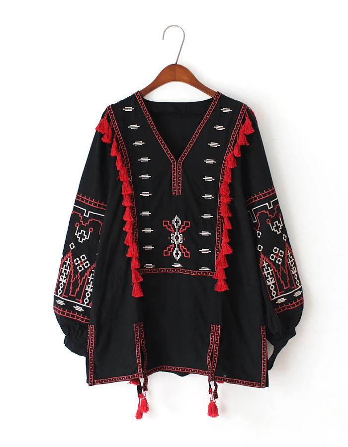 GypsyLady/Хлопковые блузки с цветочной вышивкой, рубашка, осенняя винтажная туника с длинными рукавами в стиле бохо, хиппи, этнический Топ